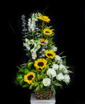GT-11 Arreglo de rosas, stocks y girasoles